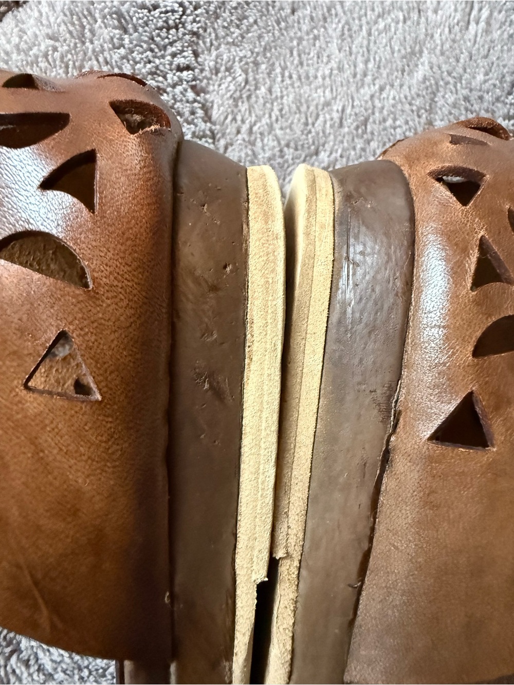 Sundance Brown Laser-Cut Peep-Toe flat Ankle Strap Sandals. 40 made in Italy. - Picture 11 of 16